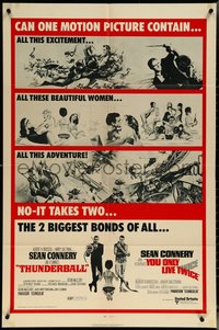 6p1251 THUNDERBALL/YOU ONLY LIVE TWICE 1sh 1971 Sean Connery's two biggest James Bonds of all!