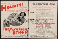 6p0303 MAN FROM BEYOND 2pg English trade ad 1926 escape artist Harry Houdini, The Wizard of All Ages!