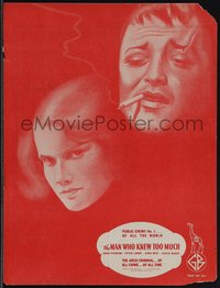 6p0304 MAN WHO KNEW TOO MUCH trade ad 1934 Hitchcock, different art of smoking Peter Lorre!