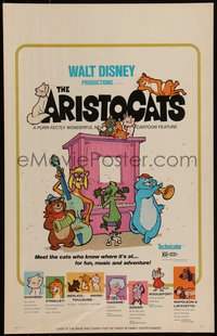 6p0076 ARISTOCATS WC 1971 Walt Disney feline jazz musical cartoon, great colorful image!