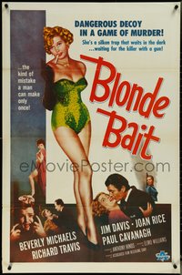 6r0655 BLONDE BAIT 1sh R1950s sexy smoking bad girl Beverly Michaels is a silken trap!