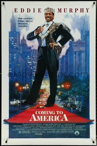 6r0678 COMING TO AMERICA 1sh 1988 great artwork of African Prince Eddie Murphy by Drew Struzan!