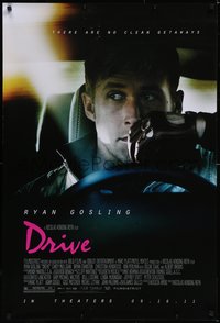 6r0698 DRIVE advance 1sh 2011 cool image of Ryan Gosling in car, directed by Nicolas Winding Refn!