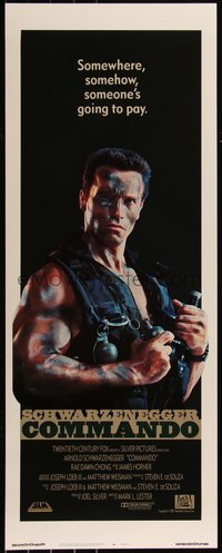 6r0249 COMMANDO int'l insert 1985 Arnold Schwarzenegger is going to make someone pay!