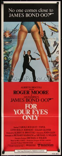 6r0256 FOR YOUR EYES ONLY int'l insert 1981 Bysouth art of Roger Moore as Bond 007 & sexy legs!