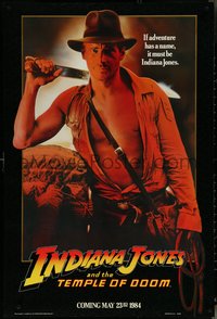 6r0762 INDIANA JONES & THE TEMPLE OF DOOM teaser 1sh 1984 adventure is his name, Ford w/ machete!