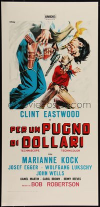 6r0294 FISTFUL OF DOLLARS Italian locandina R1970s different artwork of generic cowboy by Symeoni!
