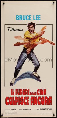 6r0295 FISTS OF FURY Italian locandina R1980s artwork of Bruce Lee in action by Averado Ciriello!
