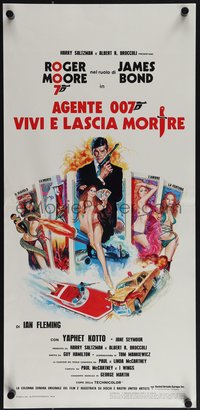 6r0307 LIVE & LET DIE Italian locandina R1970s art of Roger Moore as James Bond & sexy tarot cards!