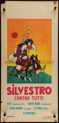 6r0319 SILVESTRO CONTRO TUTTI Italian locandina 1962 on donkey with Tweetie Bird, ultra rare!