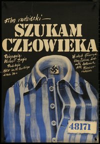 6r0183 LOOKING FOR A MAN Polish 23x33 1974 Mikhail Bogin, Erol art of swastika on prison uniform!