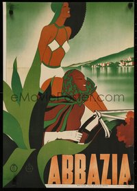 6r0191 ABBAZIA 19x27 Italian special poster 1980s sexy M. Romoli art from the 1938 travel poster!