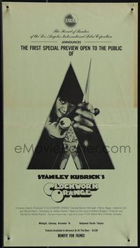 6r0384 CLOCKWORK ORANGE 10x18 special poster 1971 1st special preview open to public, ultra rare!
