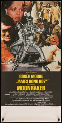 6r0243 MOONRAKER Swedish stolpe 1979 Goozee art of Moore as James Bond, Kiel as Jaws & more, rare!