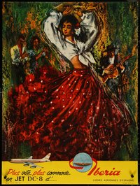 6r0134 IBERIA 27x36 Spanish travel poster 1961 Fret art of gorgeous flamenco dancer, ultra rare!