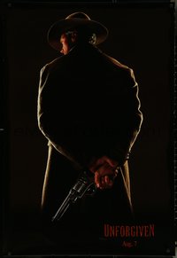 6r0976 UNFORGIVEN teaser 1sh 1992 gunslinger Clint Eastwood from behind, dated design!