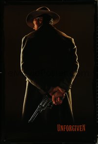 6r0977 UNFORGIVEN teaser 1sh 1992 gunslinger Clint Eastwood from behind, undated design!