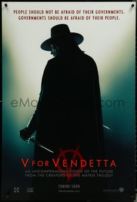 6r0981 V FOR VENDETTA teaser DS 1sh 2005 Wachowskis, Natalie Portman, silhouette of Hugo Weaving!