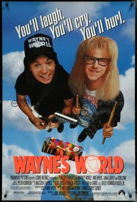 6r0990 WAYNE'S WORLD DS 1sh 1991 Mike Myers, Dana Carvey, one world, one party, excellent!
