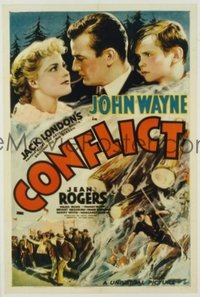 JW 128 CONFLICT linen one-sheet movie poster '36 John Wayne, Jack London