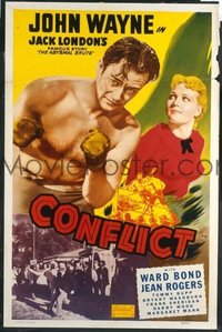 JW 129 CONFLICT one-sheet movie poster R49 barechested boxing John Wayne!