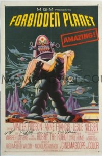 326 FORBIDDEN PLANET linen, personally signed by Warren Stevens, Jack Kelly, Anne Francis, and Earl Holliman 1sheet