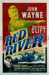 t102 RED RIVER linen one-sheet movie poster R52 John Wayne, Monty Clift