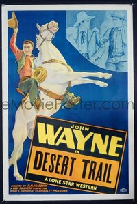 JW 091 JOHN WAYNE linen stock 1sh '39 full-length image of The Duke on rearing horse, Desert Trail