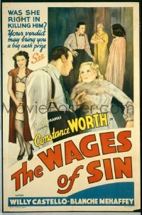 #044 WAGES OF SIN 1sh '38 early sex classic! 