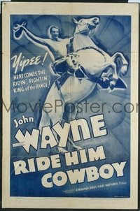 JW 026 RIDE HIM, COWBOY one-sheet movie poster R39 John Wayne, rearing horse!