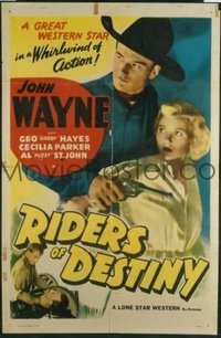 JW 057 RIDERS OF DESTINY one-sheet movie poster R47 John Wayne w/girl & gun!