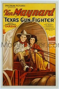 t057 TEXAS GUN-FIGHTER linen one-sheet movie poster R30s Ken Maynard