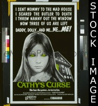 CATHY'S CURSE 1sh '77 creepy image of Linda Koot, she has the power to terrorize!