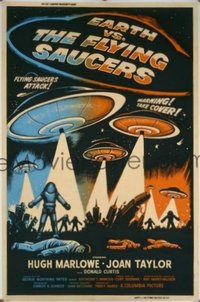v161 EARTH VS THE FLYING SAUCERS linen 40x60 '56 classic!