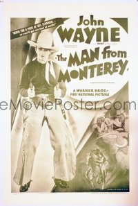JW 054 MAN FROM MONTEREY linen one-sheet movie poster R39 John Wayne w/2 guns!