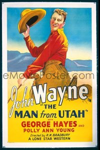 JW 071 MAN FROM UTAH linen one-sheet movie poster R39 great John Wayne image!