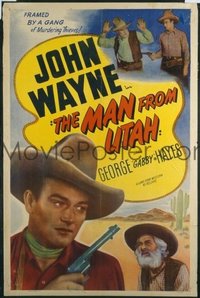 JW 070 MAN FROM UTAH one-sheet movie poster R47 John Wayne with hat and gun!
