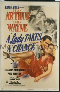 JW 211 LADY TAKES A CHANCE one-sheet movie poster '43 John Wayne, Jean Arthur