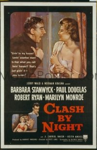 P393 CLASH BY NIGHT one-sheet movie poster '52 early Marilyn Monroe!