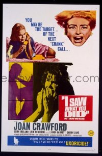 f525 I SAW WHAT YOU DID one-sheet movie poster '65 Joan Crawford