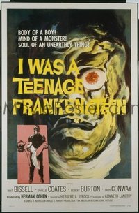 VHP7 292 I WAS A TEENAGE FRANKENSTEIN linen one-sheet movie poster '57 classic!