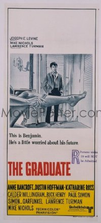 GRADUATE Aust daybill '68 classic image of Dustin Hoffman & Anne Bancroft's sexy leg!