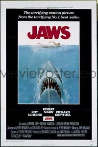 #385 JAWS int'l one-sheet movie poster '75 Steven Spielberg shark horror classic!!