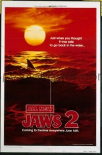 #396 JAWS 2 teaser one-sheet movie poster '78 Roy Scheider, sharks!