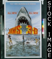 r837 JAWS 3-D one-sheet movie poster '83 cool shark image!