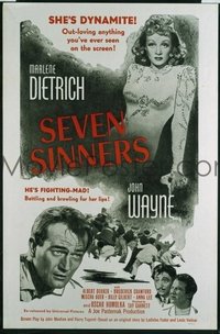 JW 181 SEVEN SINNERS military one-sheet movie poster R60s Dietrich, Wayne