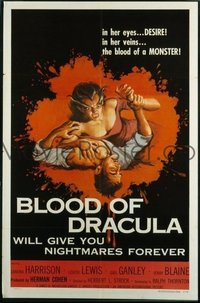 VHP7 281 BLOOD OF DRACULA one-sheet movie poster '57 great female vampire art!