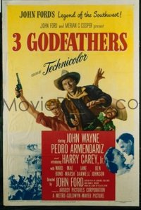 JW 240 3 GODFATHERS one-sheet movie poster '49 John Wayne and John Ford