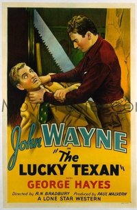 t180 LUCKY TEXAN linen one-sheet movie poster R39 John Wayne choking!