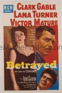 P201 BETRAYED one-sheet movie poster '54 Clark Gable, Lana Turner